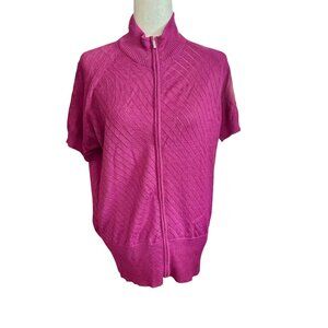 Nike Golf Women XL Pink Cardigan Short Sleeve Full Zip Sweater Knit Mock Neck
